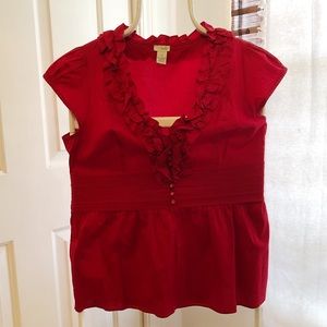 Anthropologie Red Ruffle Top